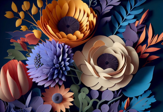 Fleurs en papier colorées