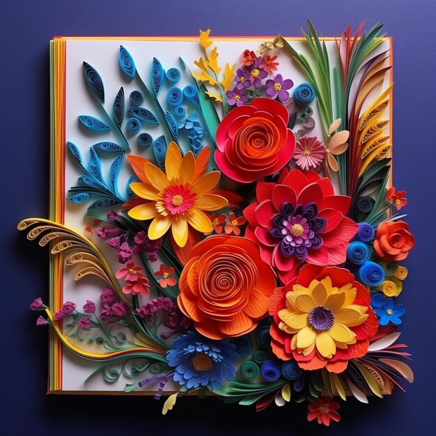 des fleurs de papier de couleurs vives sont disposées dans un cadre carré génératif ai
