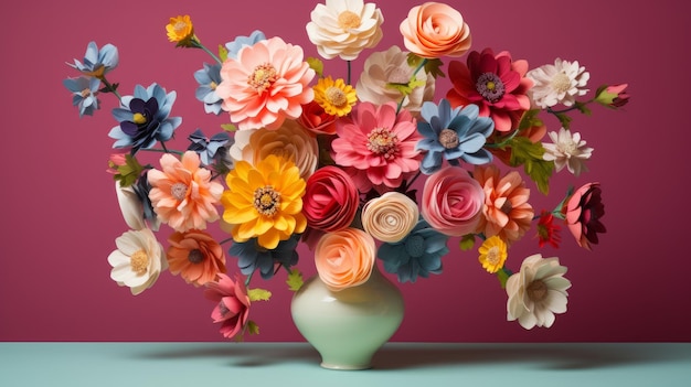 Des fleurs de papier faites à la main dans un vase