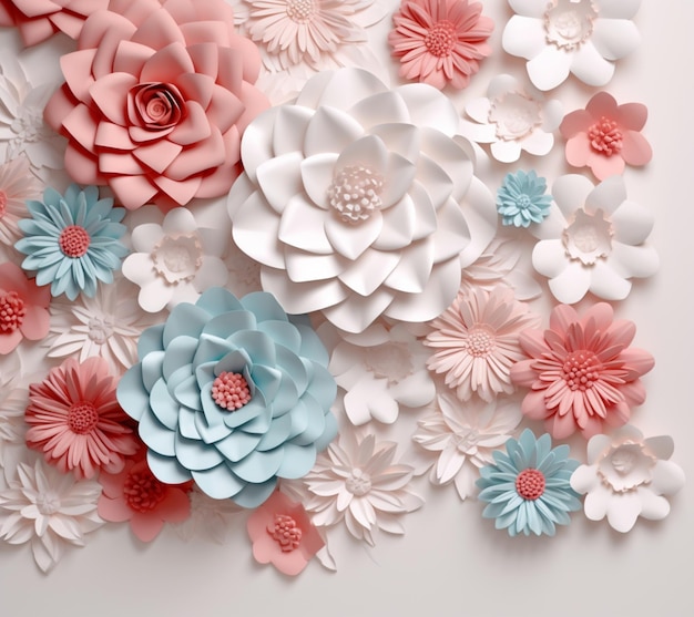 Fleurs en papier sur fond blanc