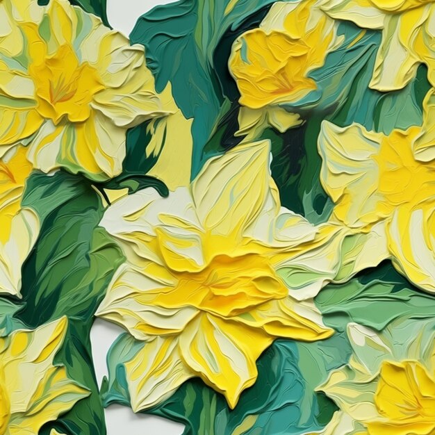 Des fleurs en papier jaune et vert sont disposées sur une surface blanche ai générative