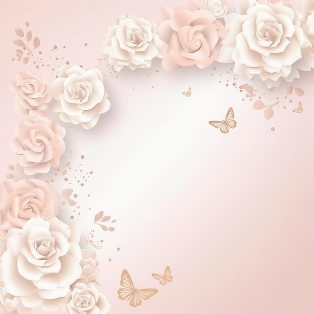 Fleurs en papier rose et blanc avec un papillon sur le fond