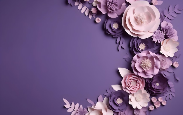 Fleurs en papier violet sur fond violet