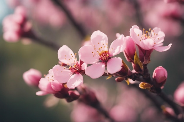 Fleurs de pêcher rose gros plan fond de printemps naturel léger et délicat avec des fleurs de pêcher