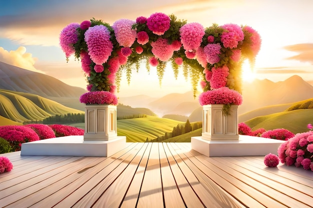 Fleurs sur une pergola à la montagne