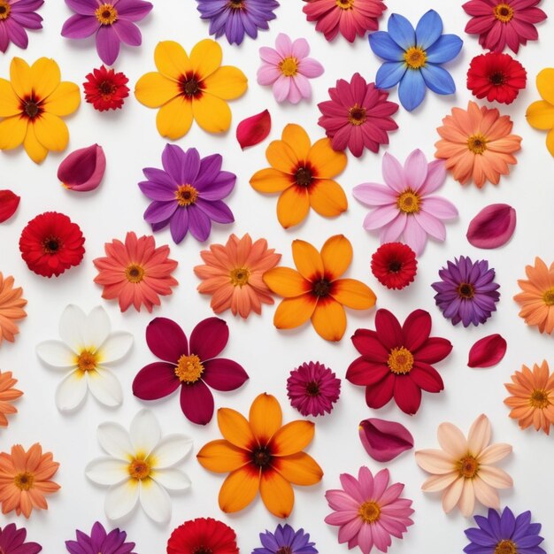 Des fleurs avec des pétales multicolores sur un fond blanc