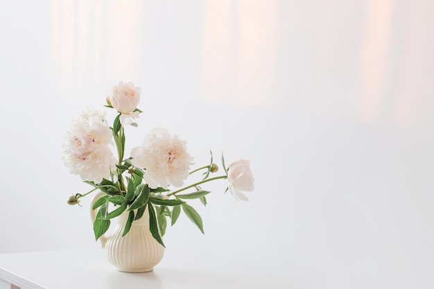 Fleurs de pivoines dans un vase sur blanc