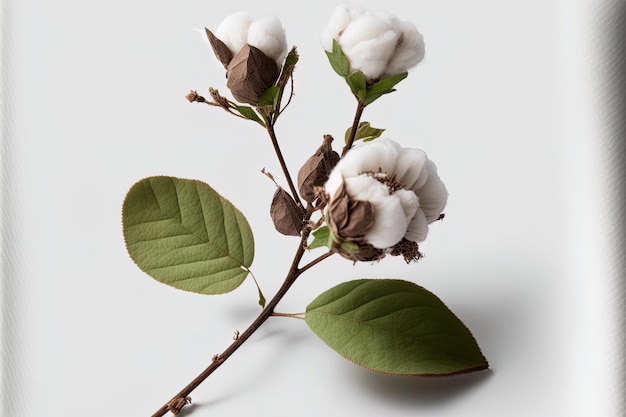 Fleurs d'un plant de coton isolé sur fond blanc