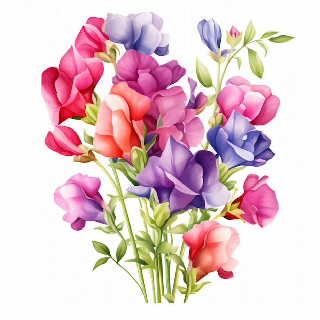 Fleurs de pois sucrés Clipart isolé sur fond blanc