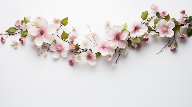 Fleurs de pomme en rose et blanc sur fond blanc IA générative