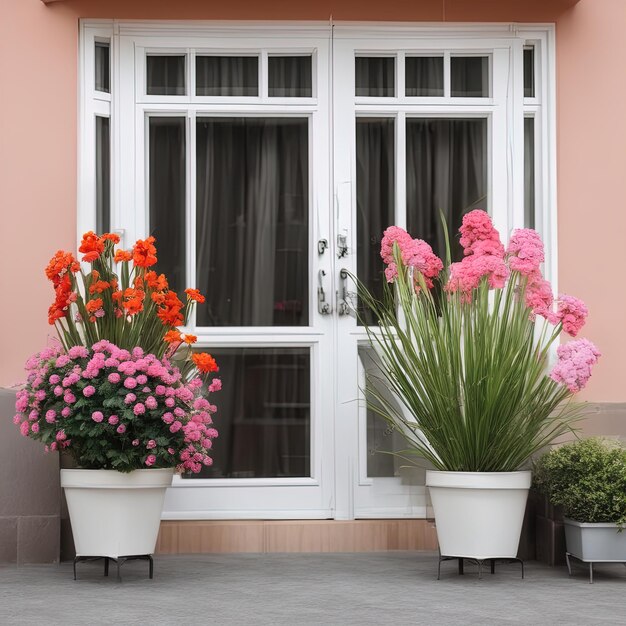 fleurs en pots sur un balcon dans la ruefleurs roses sur le balcon