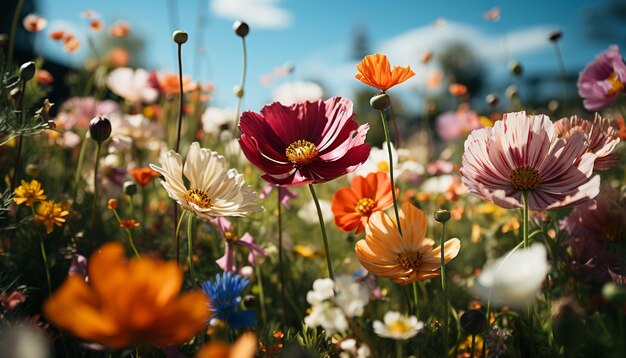 Photo fleurs de prairie vibrantes dans la nature, bouquet coloré de fraîcheur généré par l'intelligence artificielle