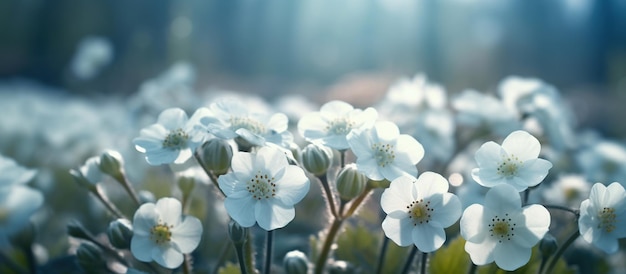 Fleurs primevères sur un beau fond bleu macro AI Generated Image