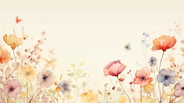 fleurs de printemps à l'aquarelle sur fond beige papier peint d'espace de copie