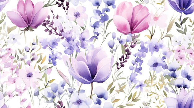 Des fleurs de printemps en aquarelle avec un motif sans couture