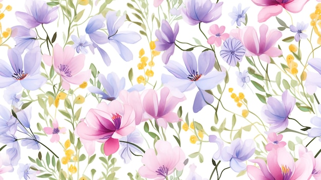 Des fleurs de printemps en aquarelle avec un motif sans couture