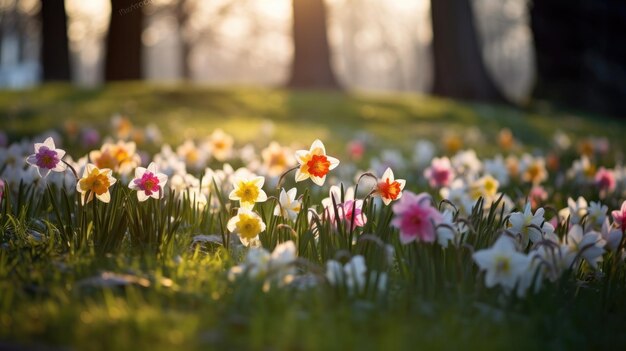 Les fleurs de printemps au parc au milieu de la journée