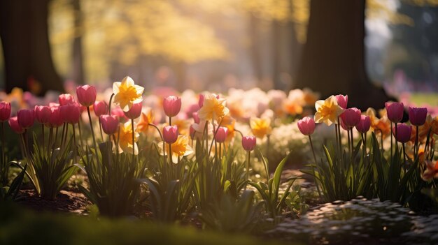 Les fleurs de printemps au parc au milieu de la journée