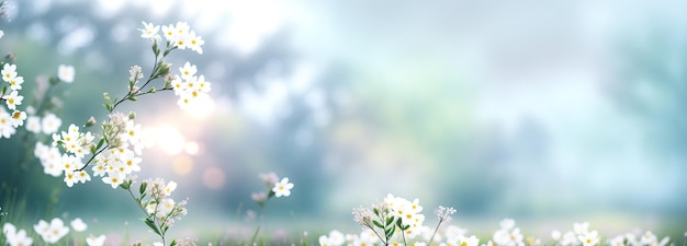 Fleurs de printemps sur bannière de carte postale arrière-plan flou AI générative