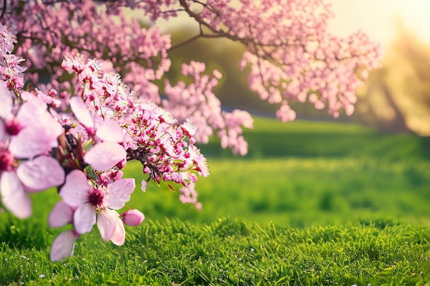 Fleurs de printemps sur un champ vert