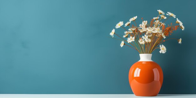 Photo des fleurs de printemps dans un vase en verre orange et en céramique blanche generative ai