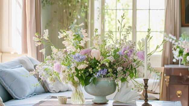 Des fleurs de printemps dans un vase vintage, de beaux arrangements floraux, décoration de la maison, mariage et design de fleuriste.