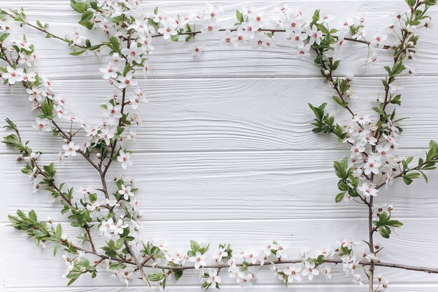 fleurs de printemps sur fond de bois