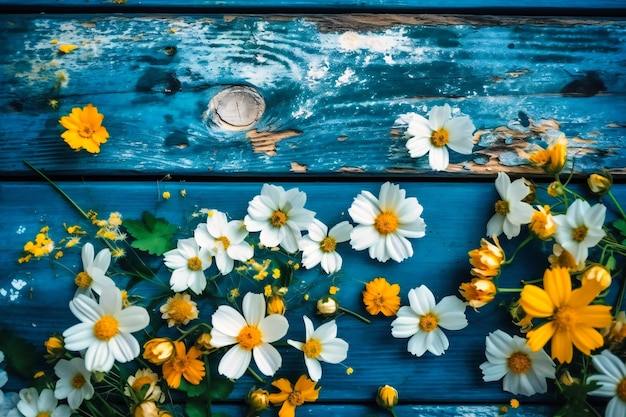 Fleurs de printemps sur un fond en bois