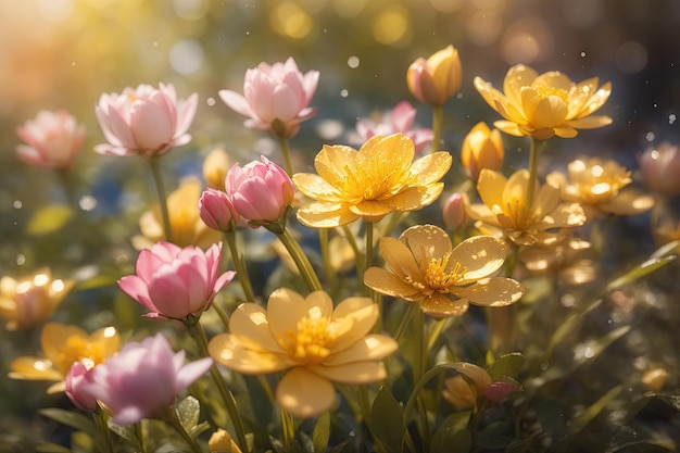 fleurs de printemps sur fond flou ai génératif