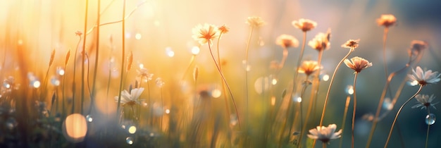 Photo des fleurs de printemps avec des gouttes de rosée