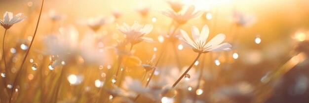 Photo des fleurs de printemps avec des gouttes de rosée