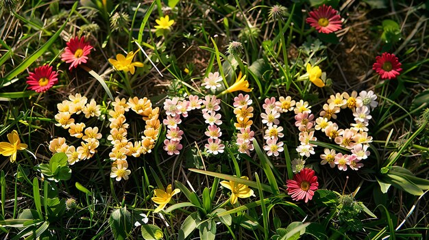 Les fleurs de printemps La typographie florale vibrante avec le tournesol à la marguerite papillon