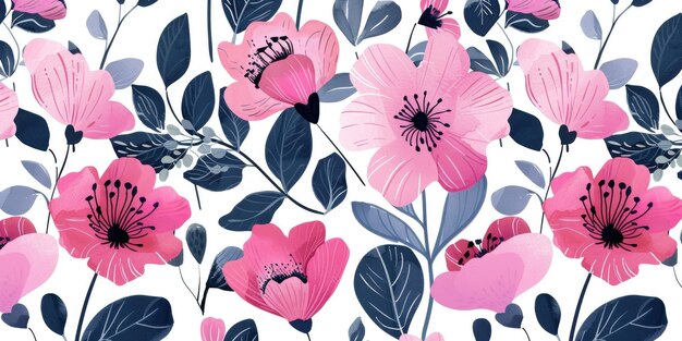 Des fleurs rose mignons dessinées à la main imprimées dans un style moderne Generative Ai