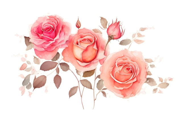 Photo fleurs roses aquarelles isolées sur fond blanc