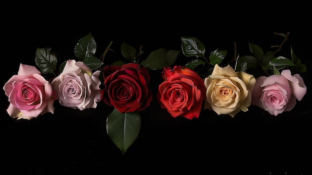 Des fleurs de roses de beauté dans une variété de couleurs AI générative