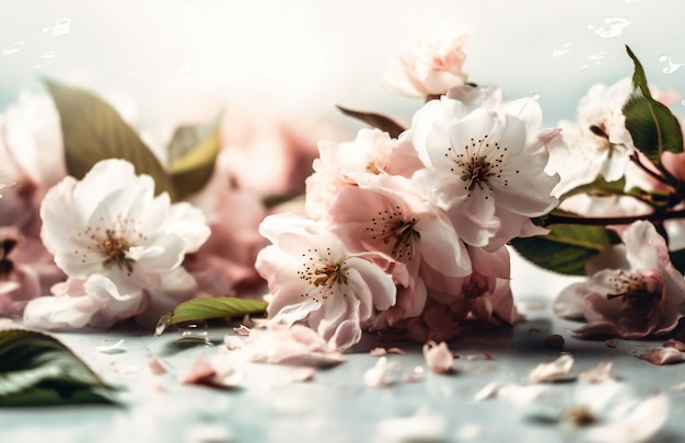 Des fleurs roses et blanches sur un fond blanc