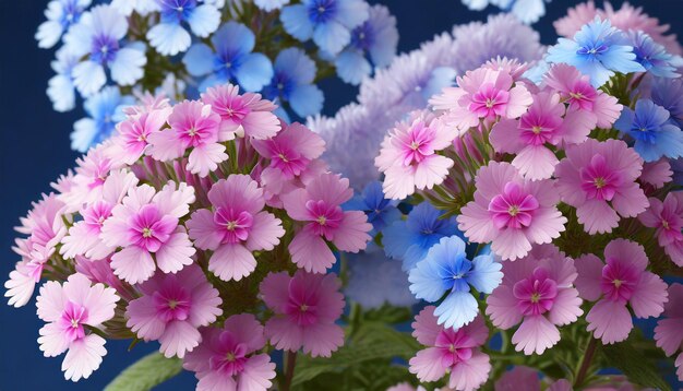 Des fleurs roses et bleues Verbena de près