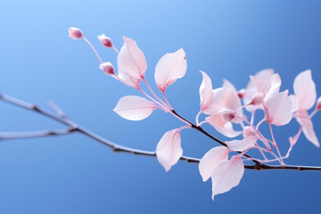 fleurs roses sur une branche contre un ciel bleu