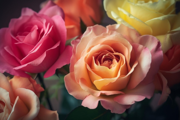 Fleurs roses colorées Générer Ai
