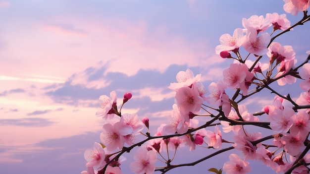 Les fleurs roses contre le ciel au lever du soleil Le fond fleuri du printemps
