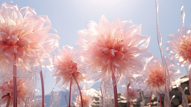 Fleurs roses contre un ciel bleu