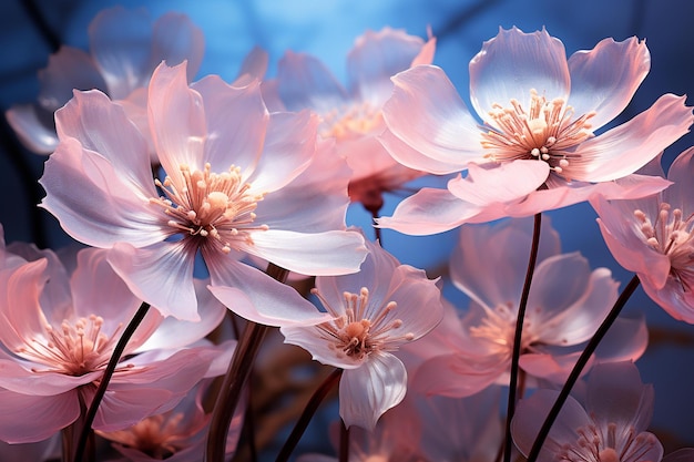 Fleurs roses contre un ciel bleu