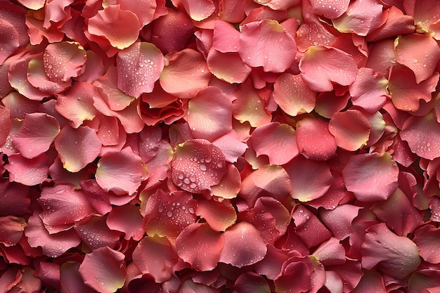 Des fleurs roses couvertes de gouttes d'eau