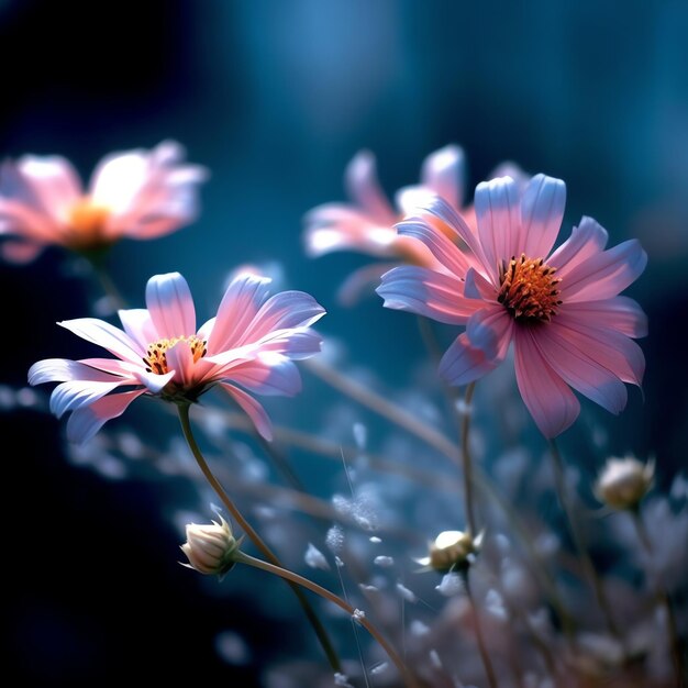 Des fleurs roses dans le noir