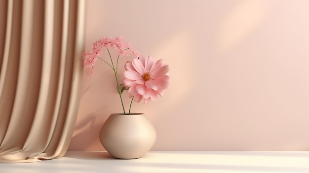 Fleurs roses dans un vase sur une étagère