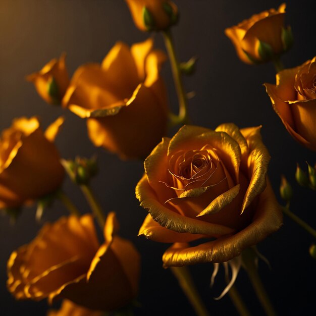 fleurs de roses dorées prises en gros plan 100 mm prises avec fond bokeh