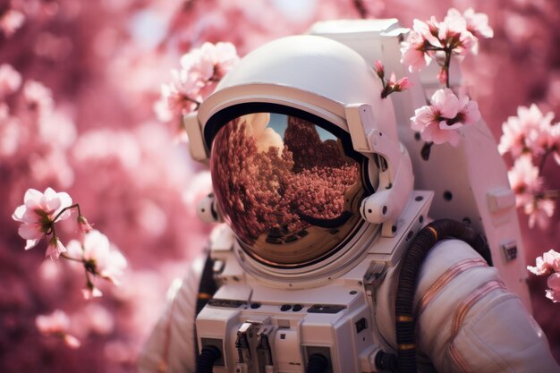 Les fleurs roses féminines de l'astronaute générer Ai