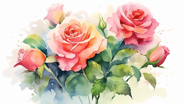 Fleurs roses florales aquarelles avec IA générative rose et verte