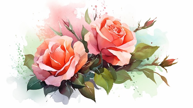 Fleurs roses florales aquarelles avec IA générative rose et verte