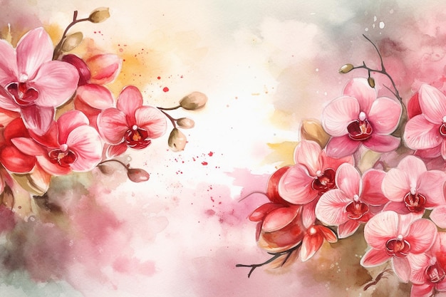 Fleurs roses sur fond aquarelle